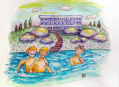 Рисунок - дети купаются в море